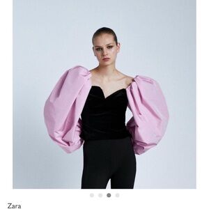 Zara Black Blouse with Pink Puff Sleeves